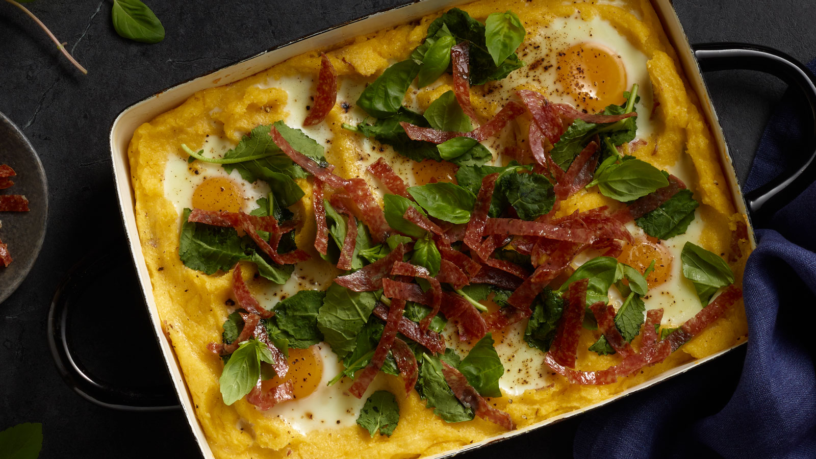 Salame Polenta Egg Casserole