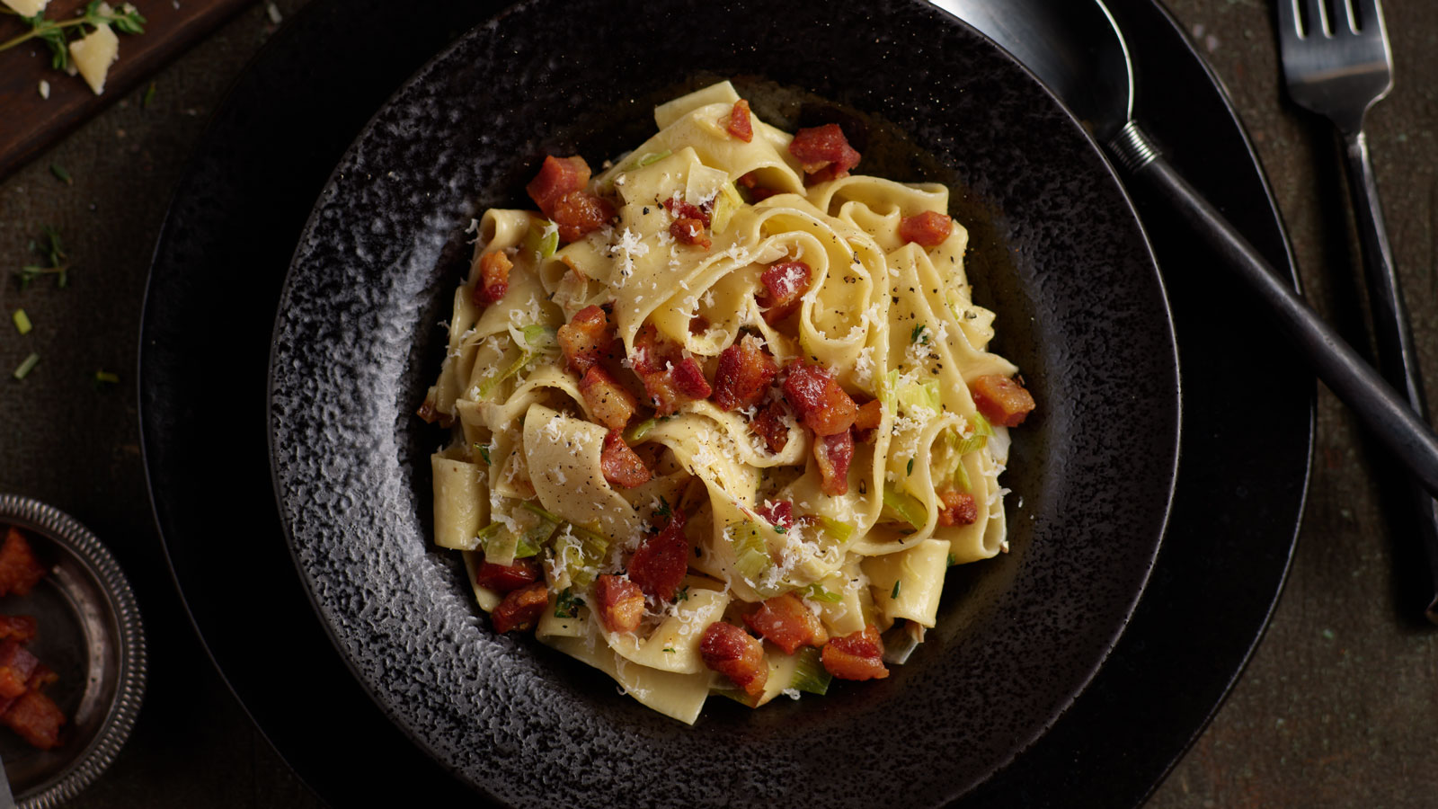 Pancetta and Creamy Leek Pappardelle