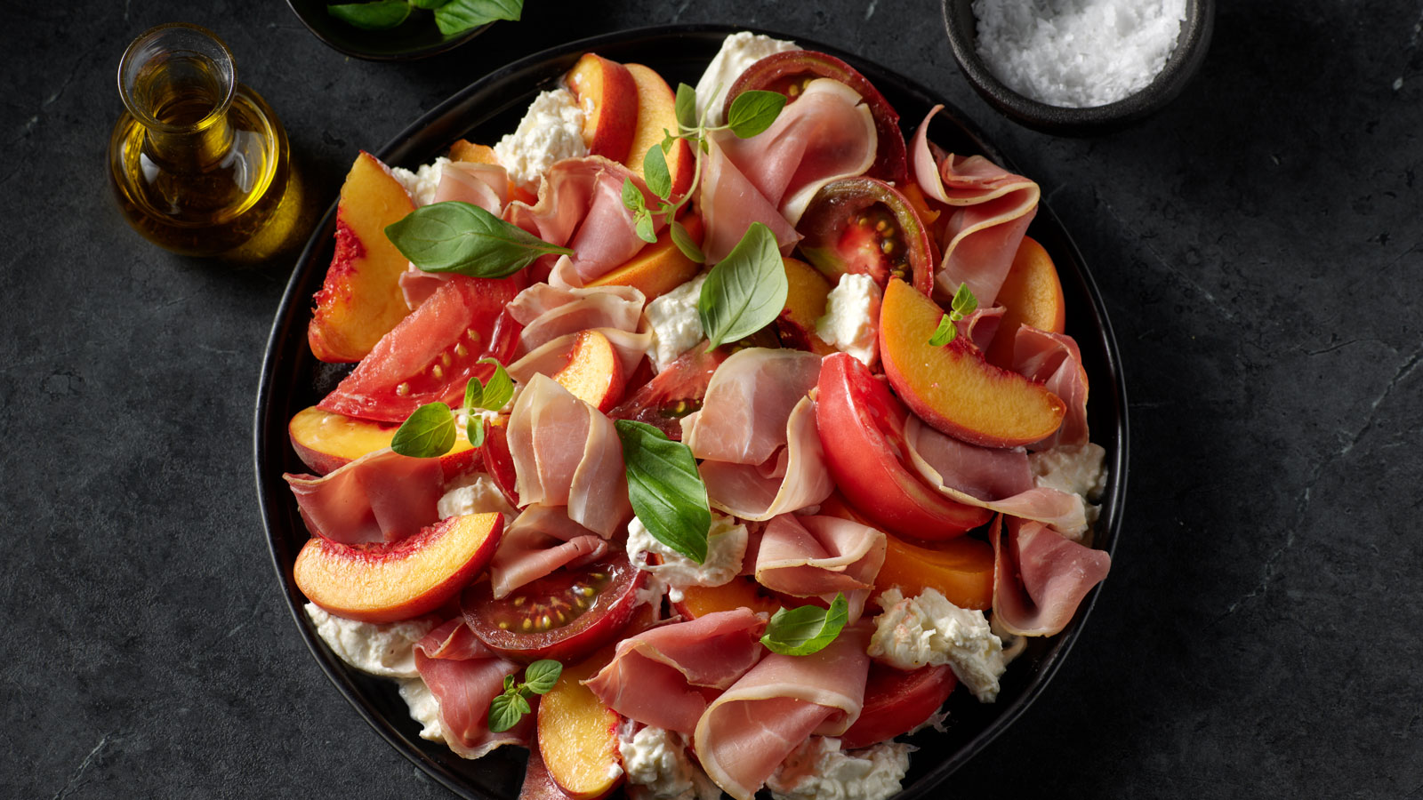 Prosciutto, Heirloom Tomato, Peach and Burrata Salad