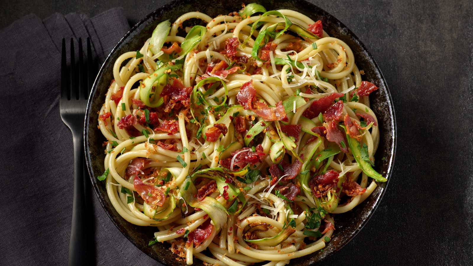 Pasta with Asparagus and Crispy Prosciutto