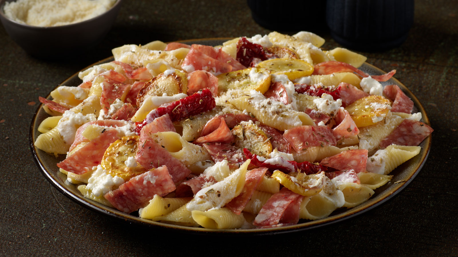 Pasta with Summer Squash, Genoa Salami and Ricotta